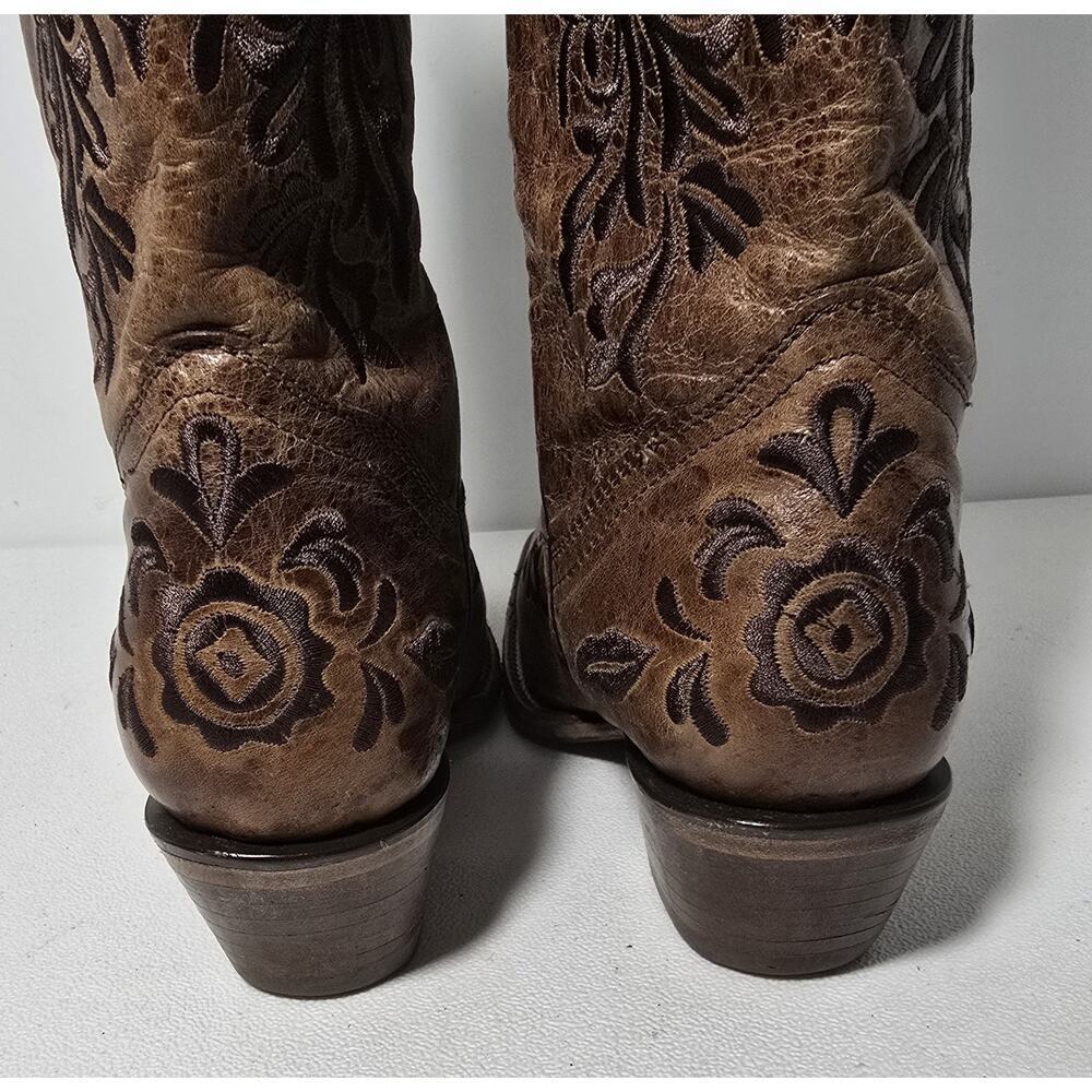 VTG EL DORADO Western Cowgirl BOOTS Leather Embroidered Brown Distressed 7.5 M - Picture 10 of 15